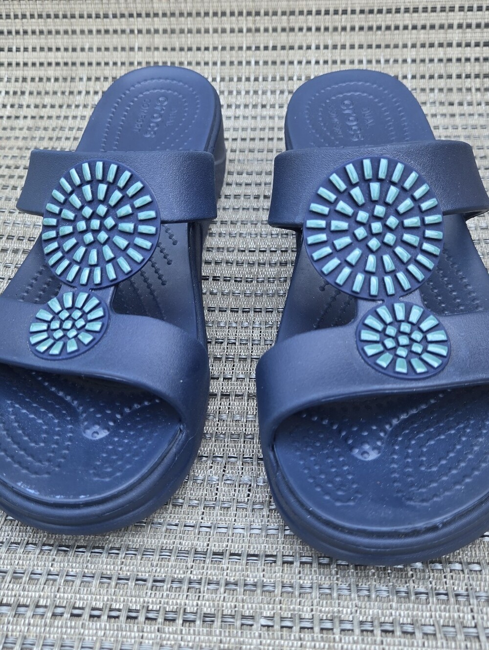 Crocs Monterey Diamante Wedge Sandals Navy Blue Embellished Women's Size 8
